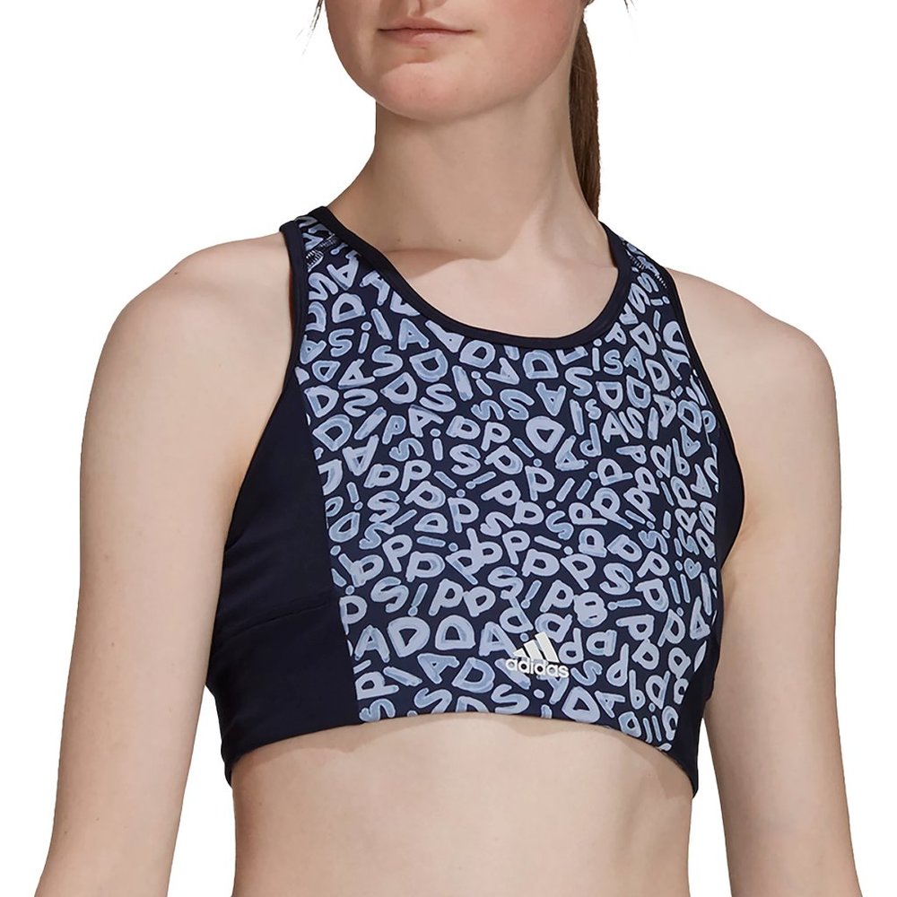 Adidas x Farm Rio Women's Farm Print Sports Bra Crop Top - Legend Ink - S